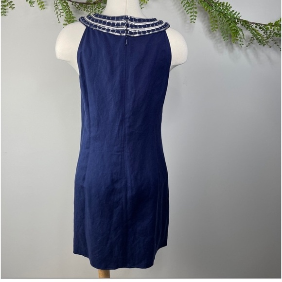 VINEYARD VINES, Navy SEQUIN EMBELLISHED Linen Blend SHIFT Dress, EUC, Size 4 - Picture 8 of 12